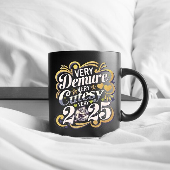 ✨ Very Demure Happy New Year 2025 Mug - Black Ceramic, Elegant Design - Picture 1 of 4